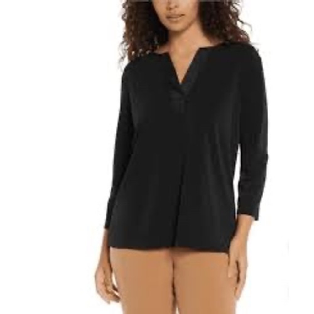 Banana Republic 3/4 Length Sleeve V-Neck Satin Trim Elegant Blouse